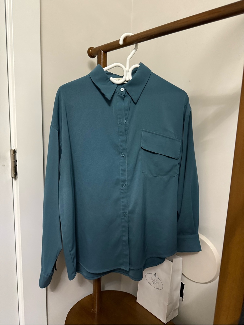 Little Mountain Teal Button-Up Shirt - Classic Collared Long Sleeve